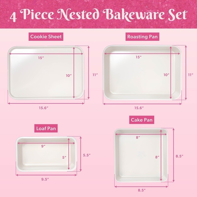 4 Piece Nested Bakeware Set Nonstick Easy Cleanup Heavy Duty Kitchen Essentials