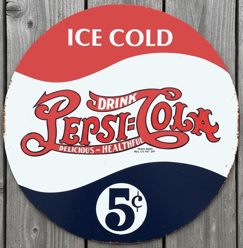 Ice Cold Pepsi-Cola 5 Cents 8" Diameter Novelty Metal Sign Made In USA New!