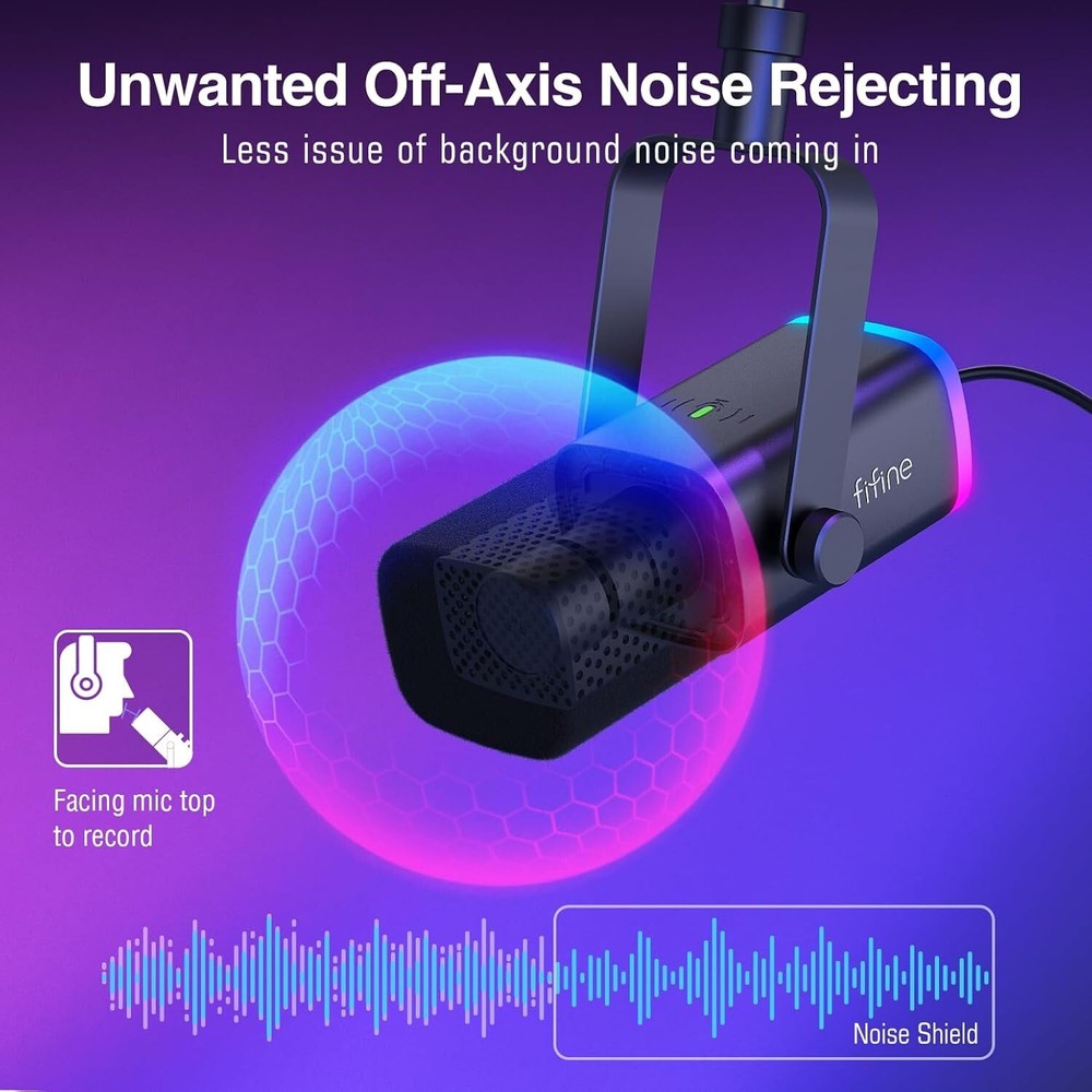 Professional Dynamic Mic with RGB Lighting & Adjustable Boom Arm for Streaming