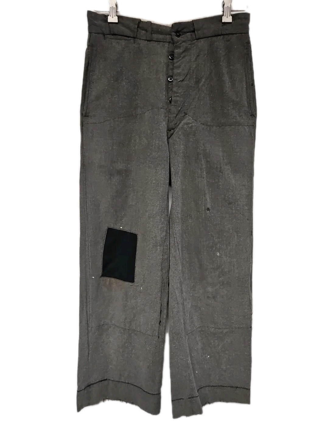 Vtg 40s 50s Sanforized Cotton Trousers Pants Button Fly Distress Repair 29x28