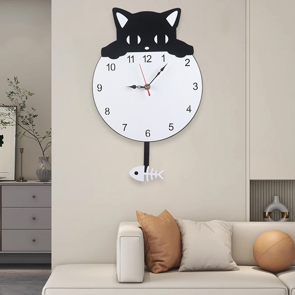 Charming Black Cat Wall Clock in Acrylic for Practical Time Management