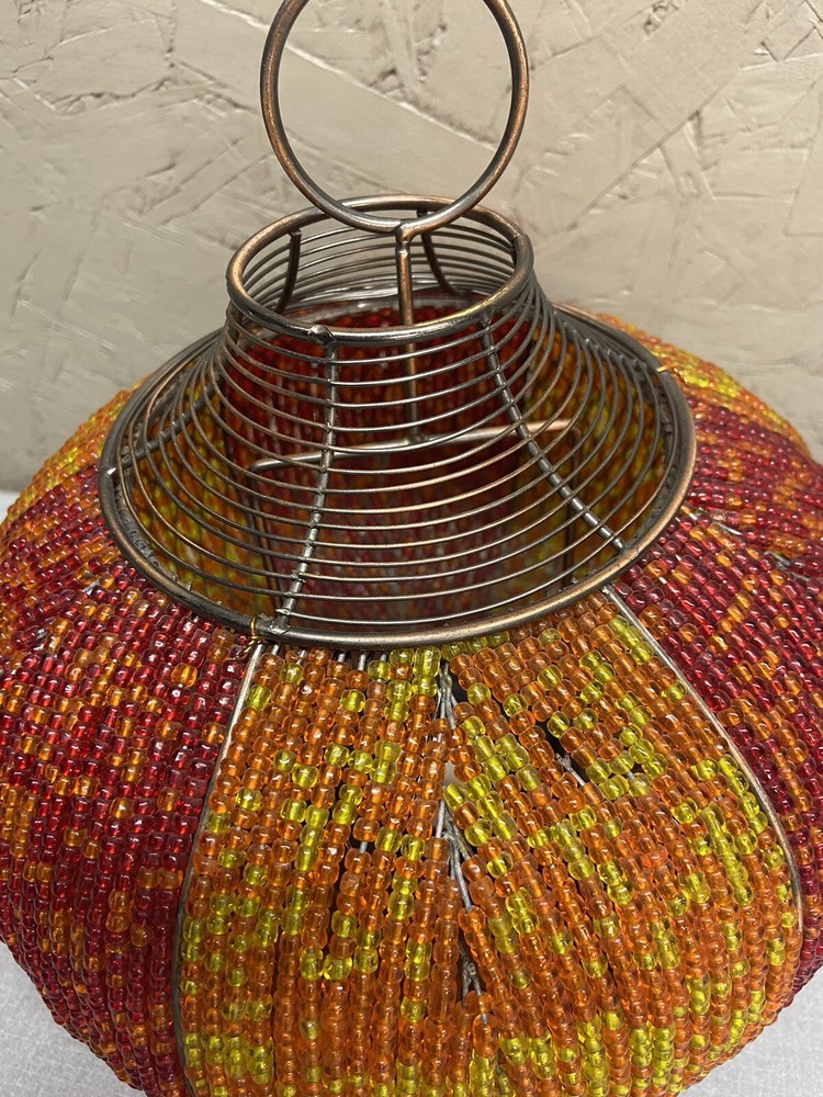 Beaded Orange & Yellow Beaded Round Tea Light Holder