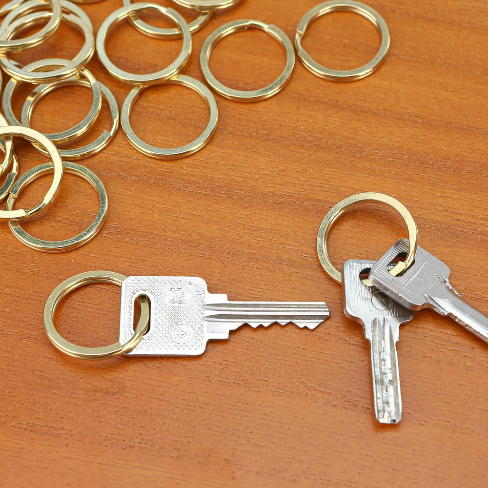 20 PCS Brass Flat Split Key Rings, 25Mm (1") Diameter, Solid Brass Keyrings for