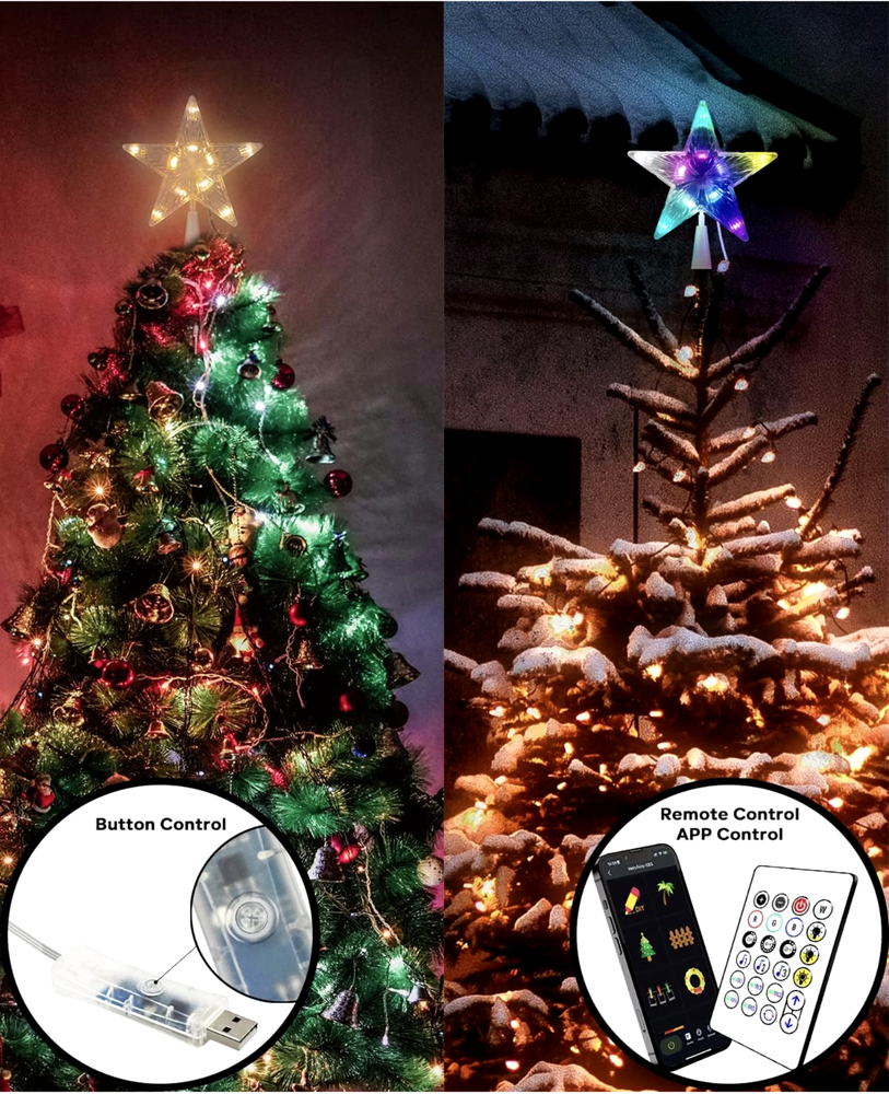 Christmas Tree Topper MultiColor Lighted Star Remote&APP DIY with USB wire plug