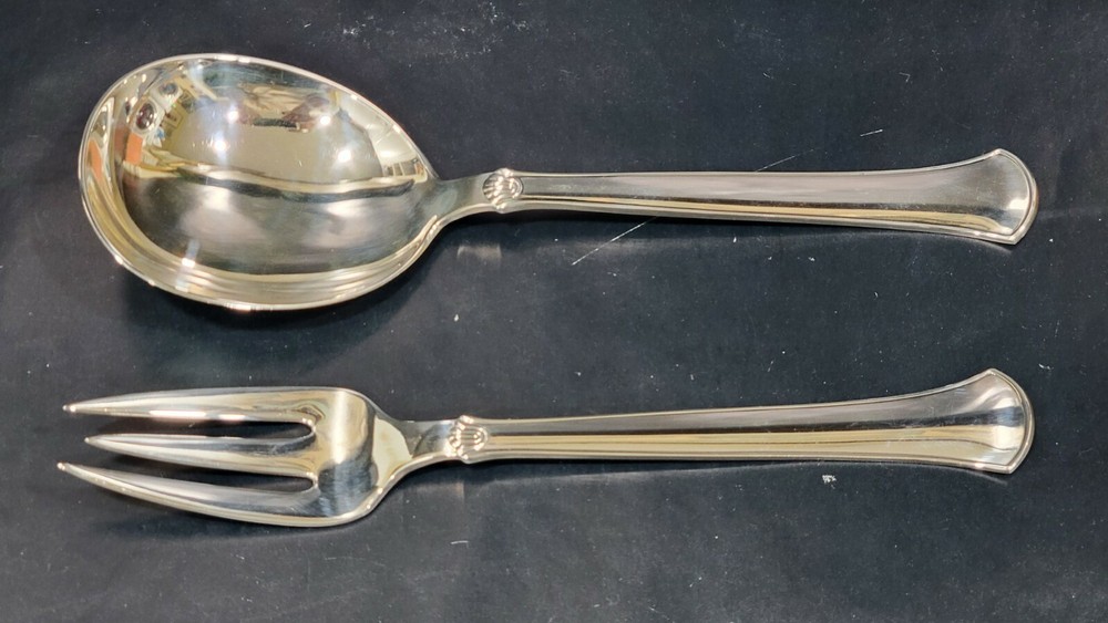 Hans Hansen Danish Solid Sterling Salad Serving Set, Spoon & Fork, 9", 202 grams