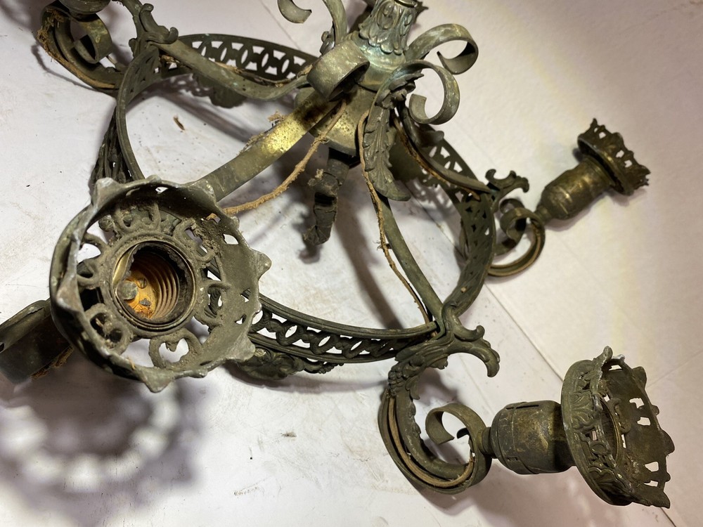Antique Five Arm Hanging Chandelier Needs Work