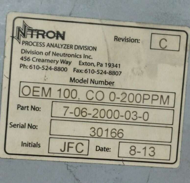 NTRON OEM 100. CO 0-200PPM, P/N 7-06-2000-03-0 Analyzer