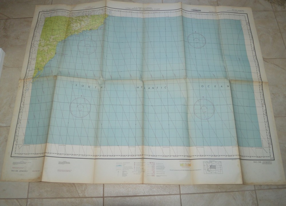1944 US Army WWII Long Range Air Navigation Chart Topographic Map Rio De Janeiro
