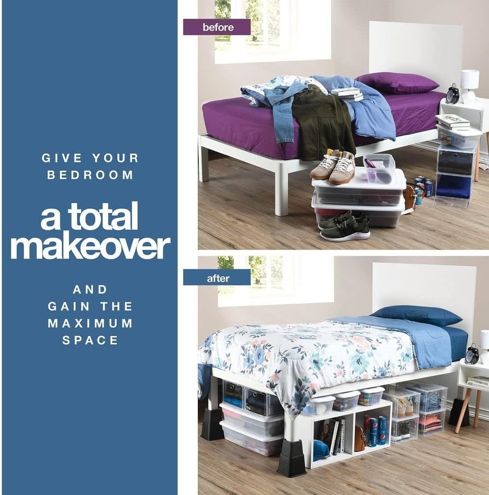 Adjustable Bed Risers - Elevation in 3, 5 or 8 Inch - Heavy Duty Stackable Fu...
