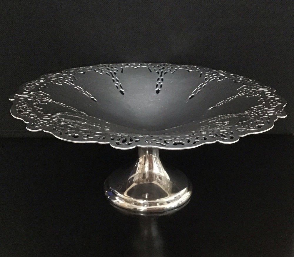Vntg Benedict Silver Plated Arras Reticulated Pedestal Compote Bonbon Dish Tray
