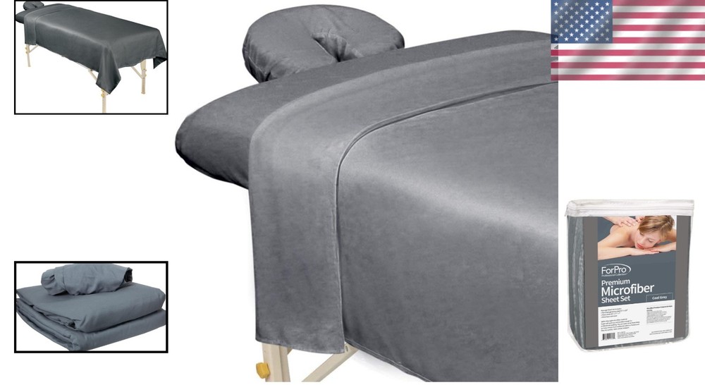 Hypoallergenic Grey Microfiber Massage Sheet Set - 3 Pieces for Professional Use