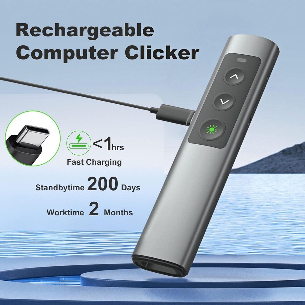 Rechargeable Green Laser Pointer & Wireless Presenter Remote for Keynote/PPT