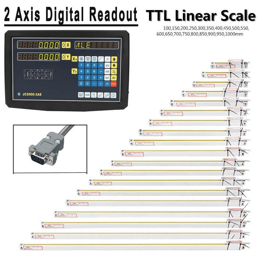 2 Axis Digital Readout+ Scale Kit For Milling Lathe Machine + Precision Linear