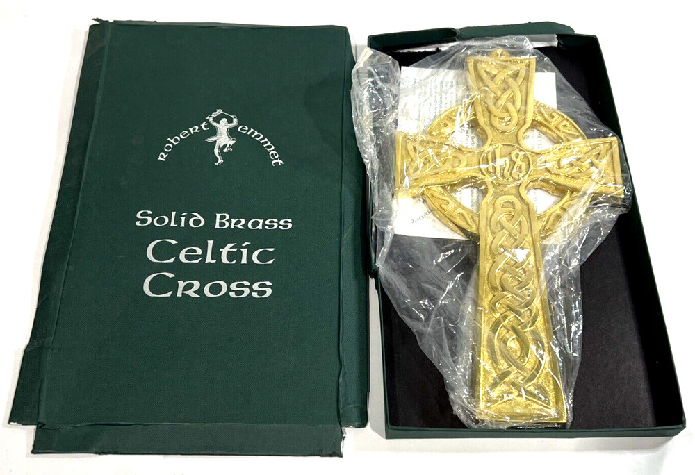 Solid Brass Celtic Cross Robert Emmet Large 11" x 6" (Damaged Outer Box)