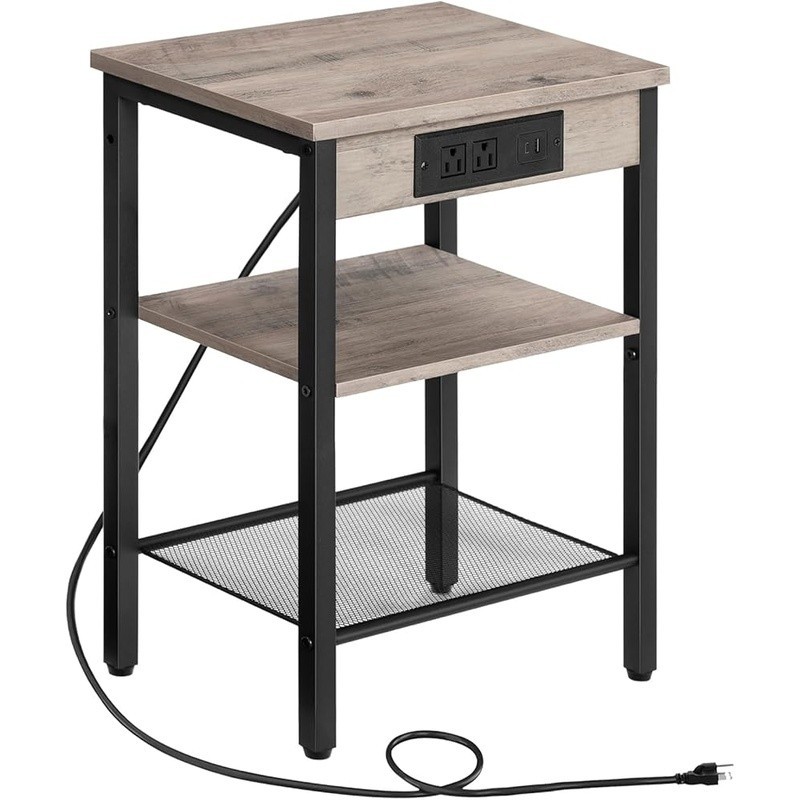 Multifunctional Side Table W/ Outlets USB Ports Adjustable Shelves Storage