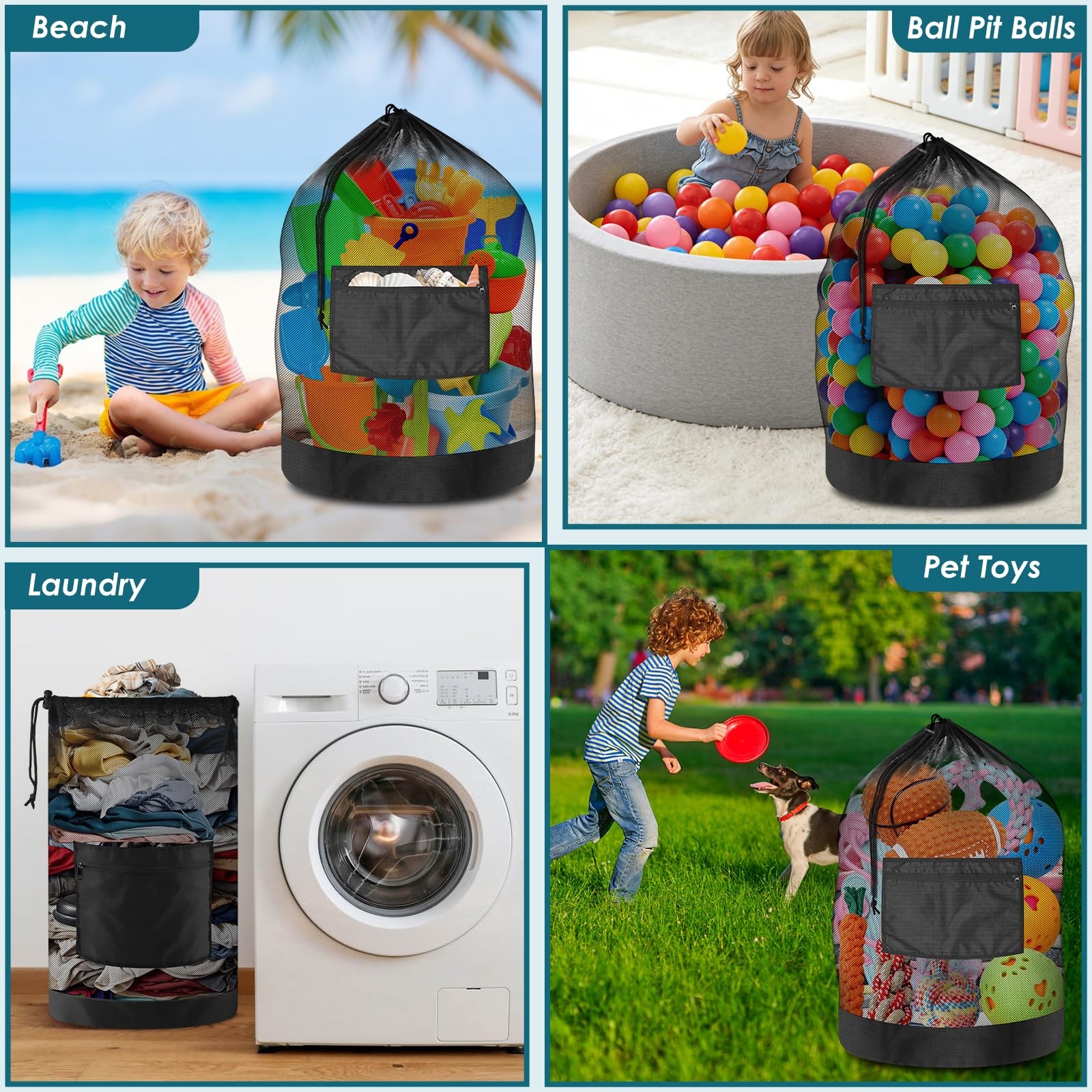 Heavy Duty Soccer Ball Net Bag Drawstring Mesh Ball Bag with Zipper Pocket, S...