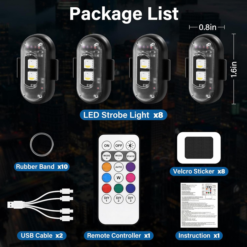 Wireless LED Lights for Car 8PCS with Remote Control, Wireless LED Strobe Light