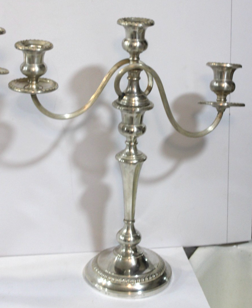 Pair Sterling Silver Preisner Candelabra Georgian 3 Arm Candlesticks 16" #743