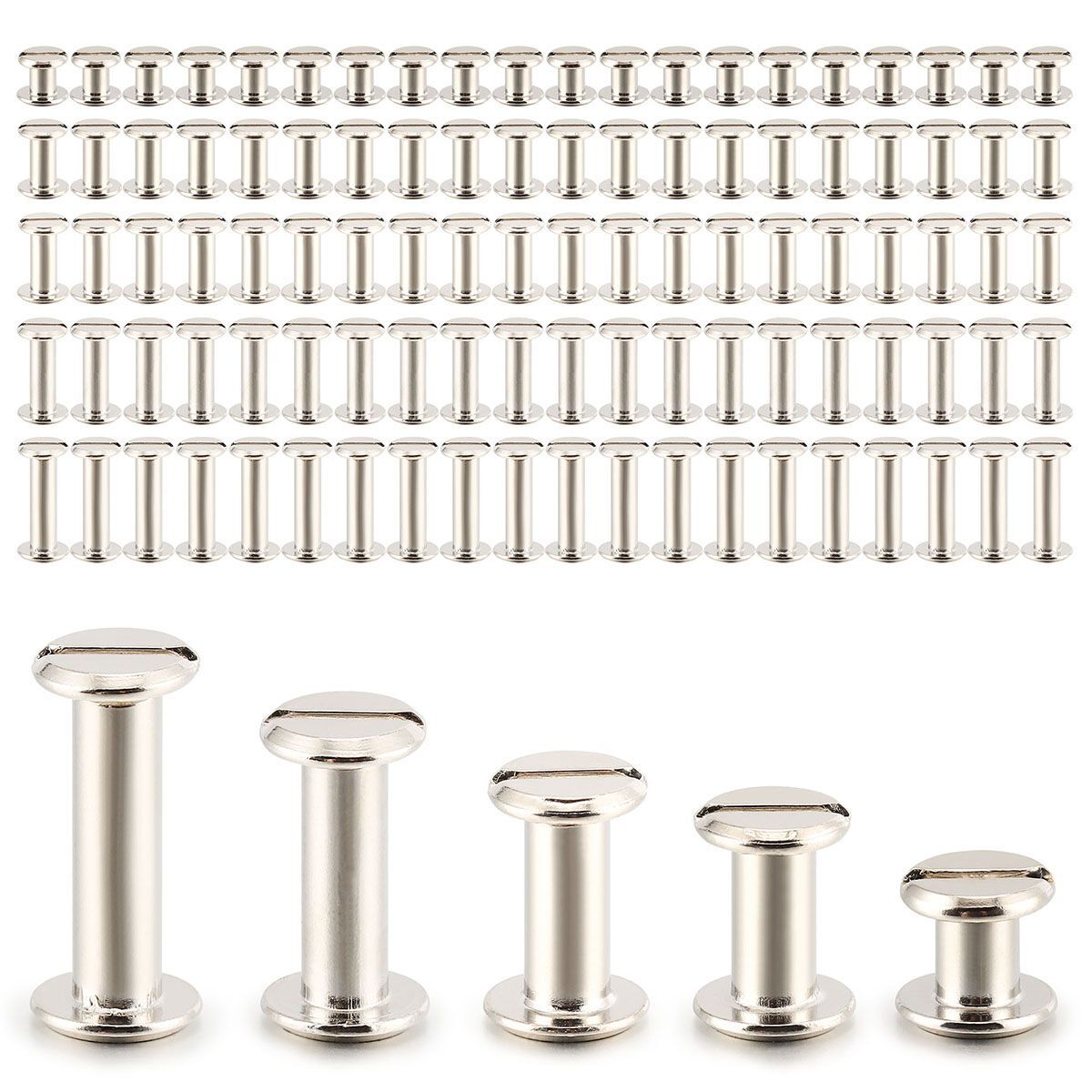 100Pcs Chicago Screws Metal Screw Posts Nail Rivet for Leather Crafts 5 Size Set