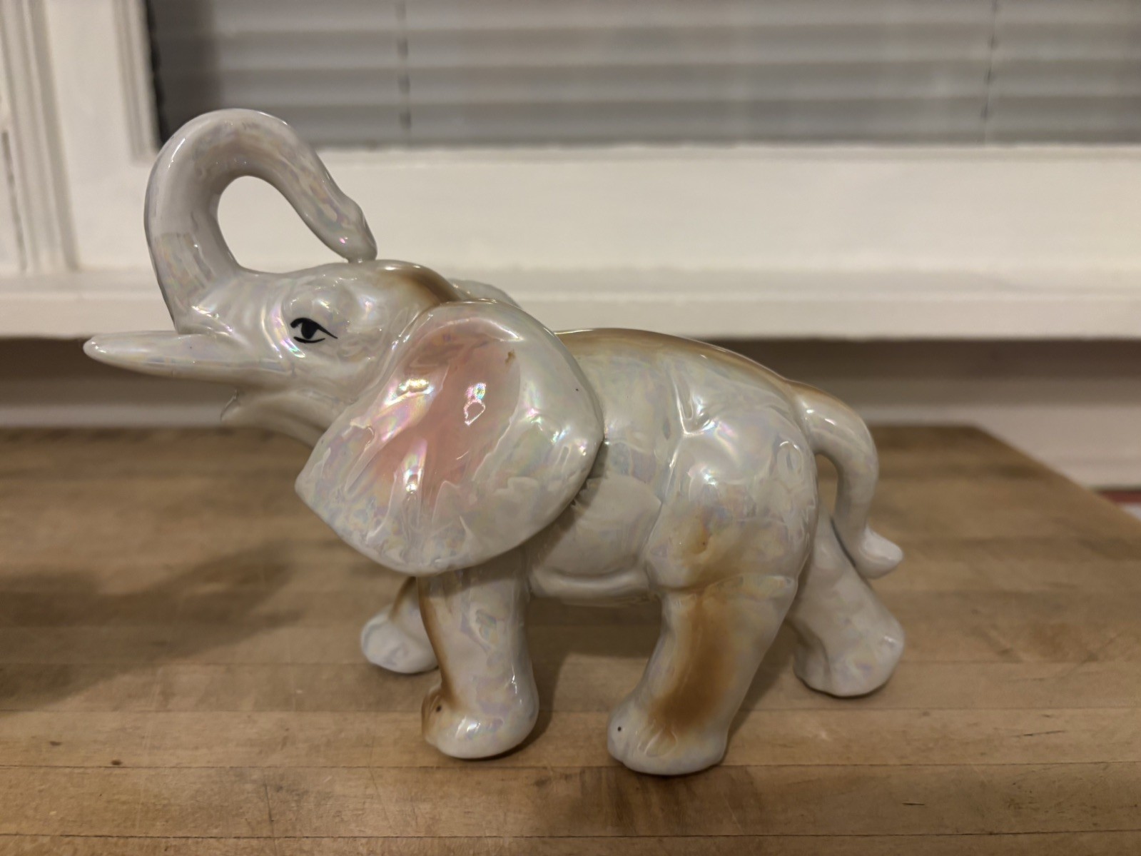 Vtg Lustreware Elephant Figurine 1950's Trunk Up LusterWare Gray & Pink MCM set