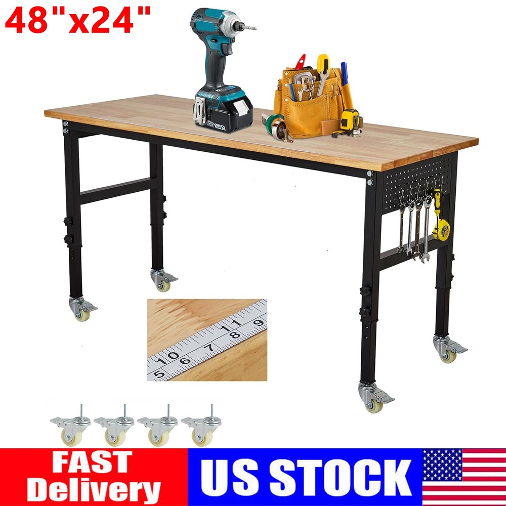 48" Adjustable Workbench with Scale, Pegboard and 6 Hooks, Adjustable Height