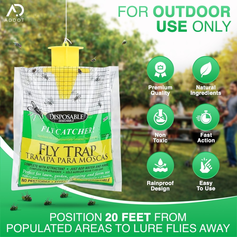 10 Pack Outdoor Hanging Fly Traps - Disposable, Effective Bug Control