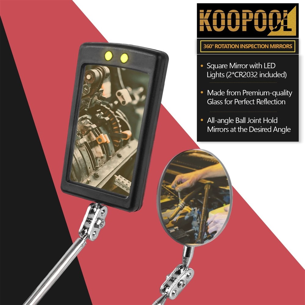 Telescoping Magnetic Pickup Tool Set, Inspection Mirror, LED Flashlight