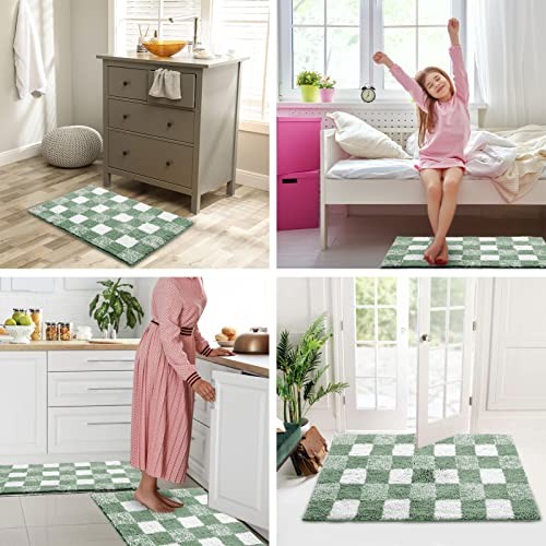 Checkered Bath mats for Bathroom 1'4" x 2' (Rectangular) Checkered-sage Green
