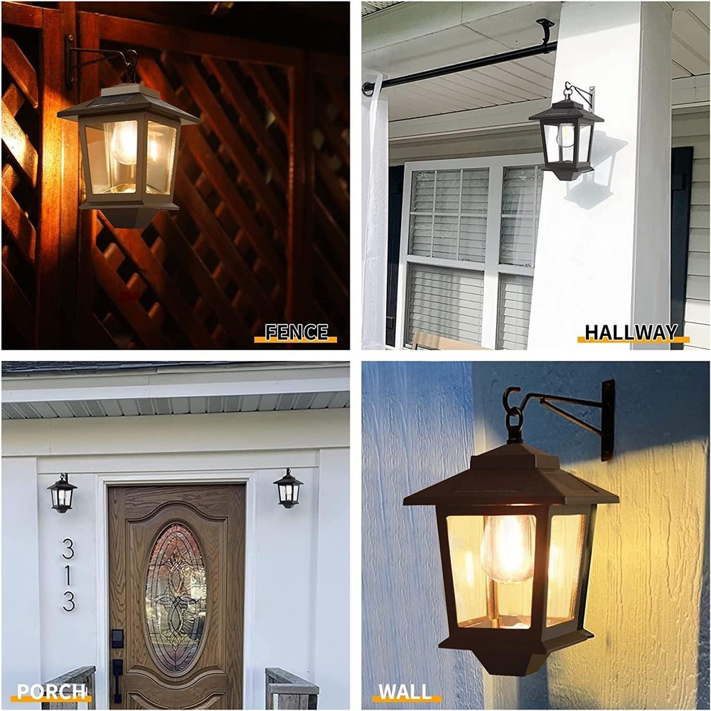 2 Pack Solar Wall Lanterns with Replaceable Bulb,Outdoor Hanging Lights with ...