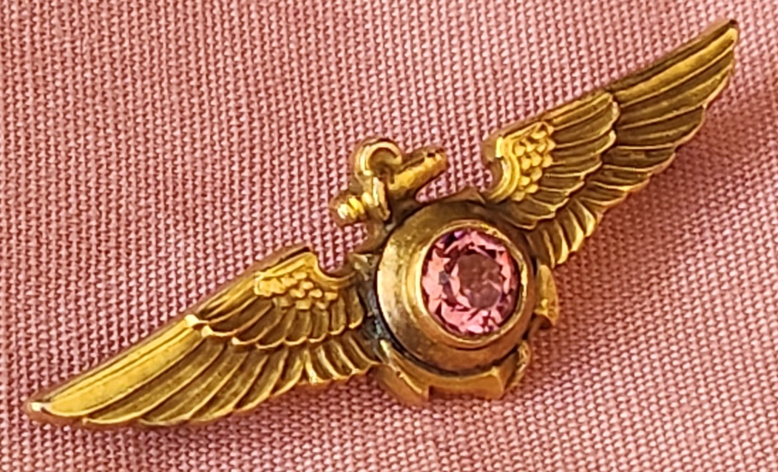 Vtg WWII US Navy Aviator Pilot Sweetheart Wings Pin H&H 1/20 12k GF W/Gemstone