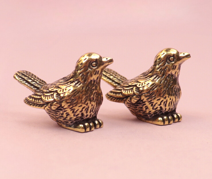 2 Solid Brass Sparrow Statue Decorations Animal House Tabletop Decorations
