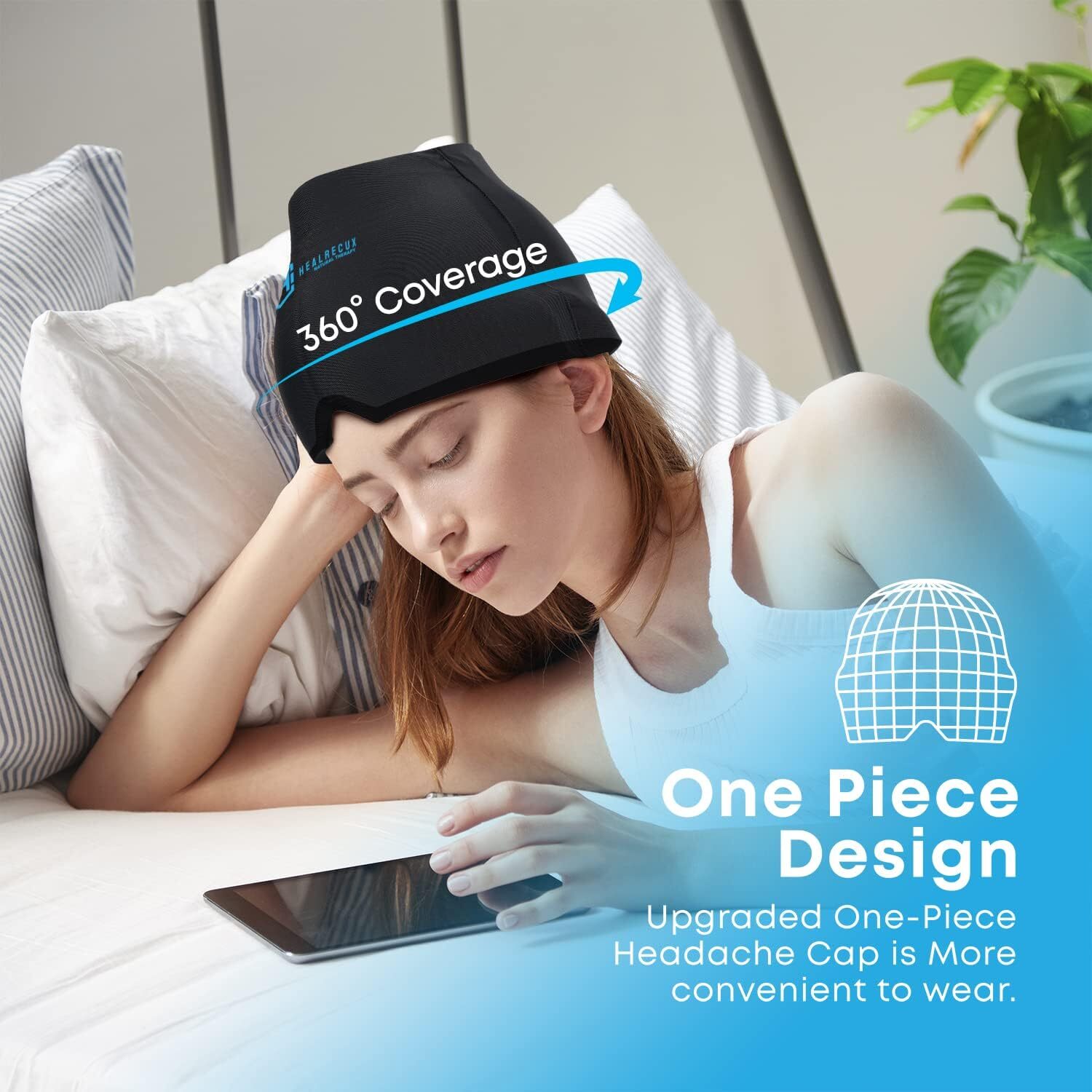 Migraine Relief Cap, Upgraded Odorless Gel Migraine Ice Head Wrap Cold & Hot The