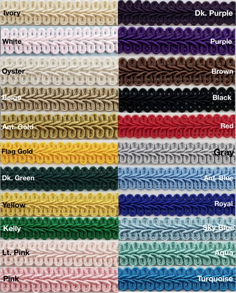 1/2" Chinese French Braid Gimp Trimming - 12 Continuous Yards - Many Colors!