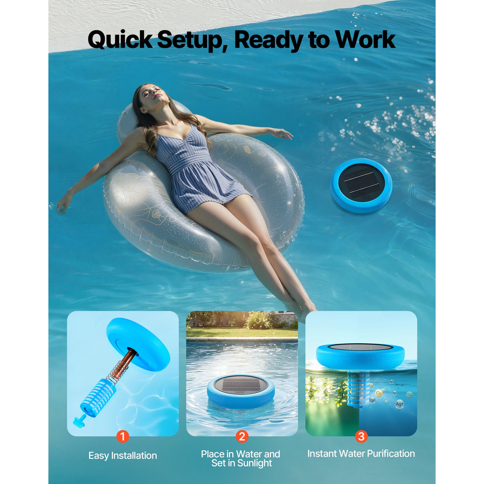 Uimoso Solar Pool Ionizer with Copper Anode for Pools Up to 45000 Gallons, Blue