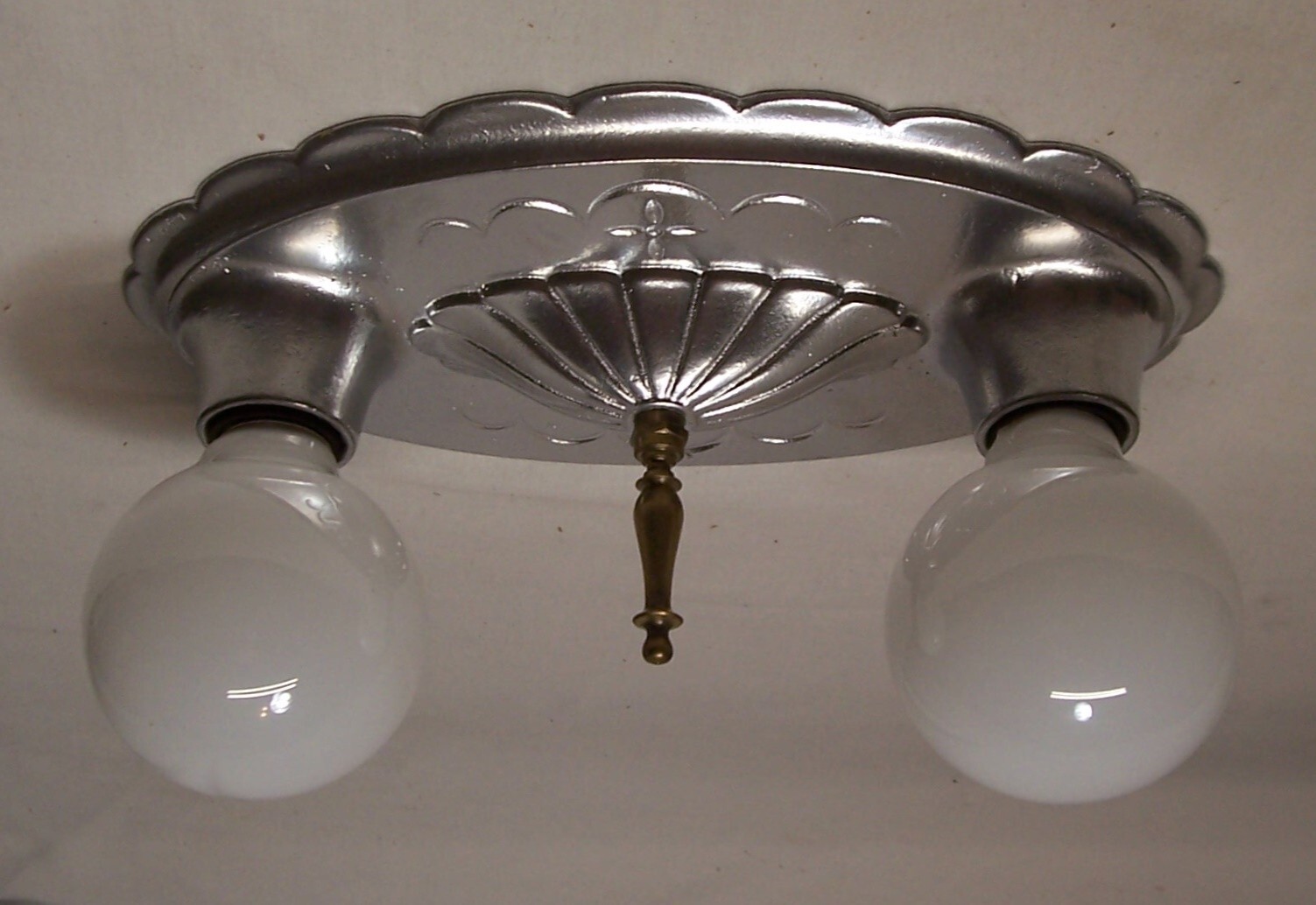 Antique Art Deco Light Vtg Ceiling Flush Cast Silver Victorian Restored USA #F71