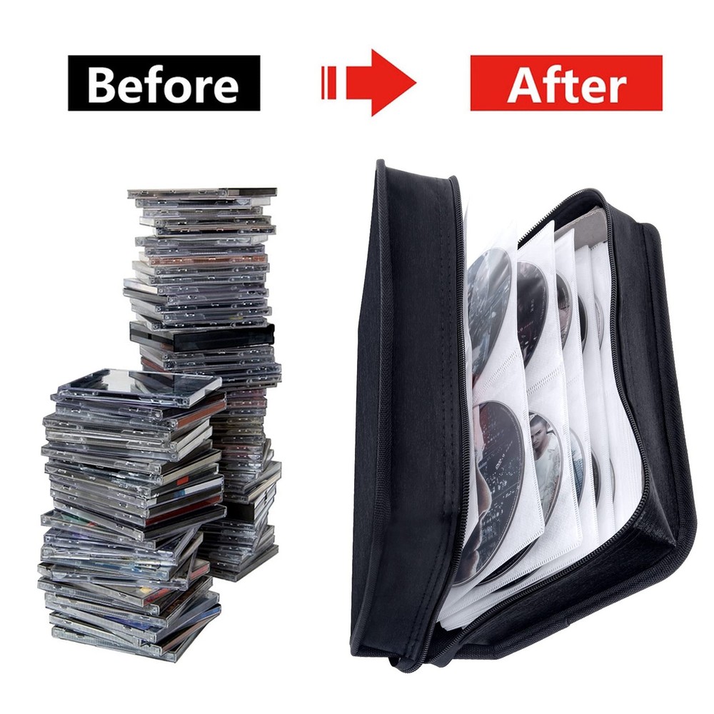 Siveit DVD Case, 128 Capacity CD/DVD Case Wallet Binder White binder, Black