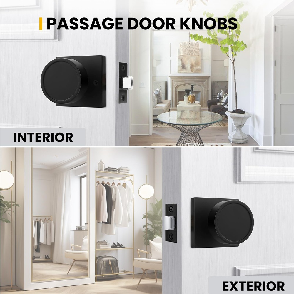 Black Closet Door Knobs Interior, Matte Black Passage Interior Door Knobs, He...