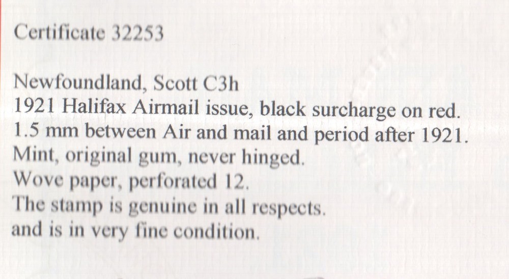 Newfoundland #C3h Very Fine Never Hinged **With Certificate**