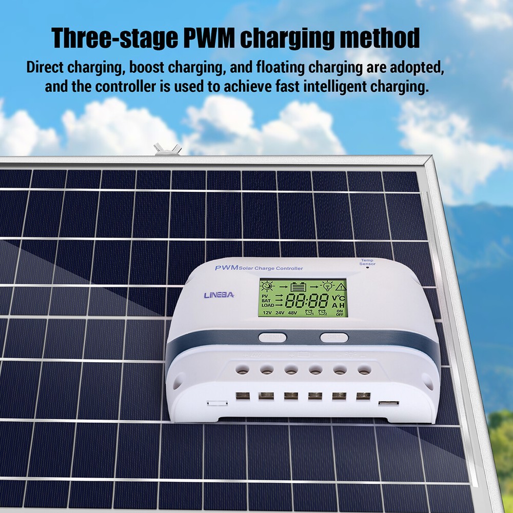 100A 60A 30A PWM Solar Panel Regulator Charge Controller Auto 12/24/48V 1 USB