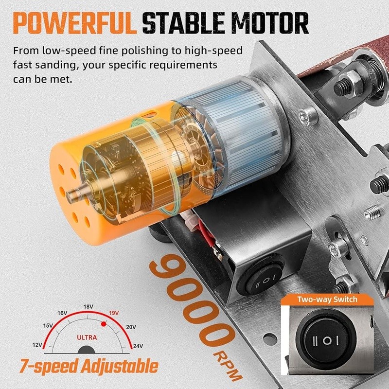 Mini Electric Belt Sander Knife Sharpener 7 Speed Adjustable Polishing Tool Kit
