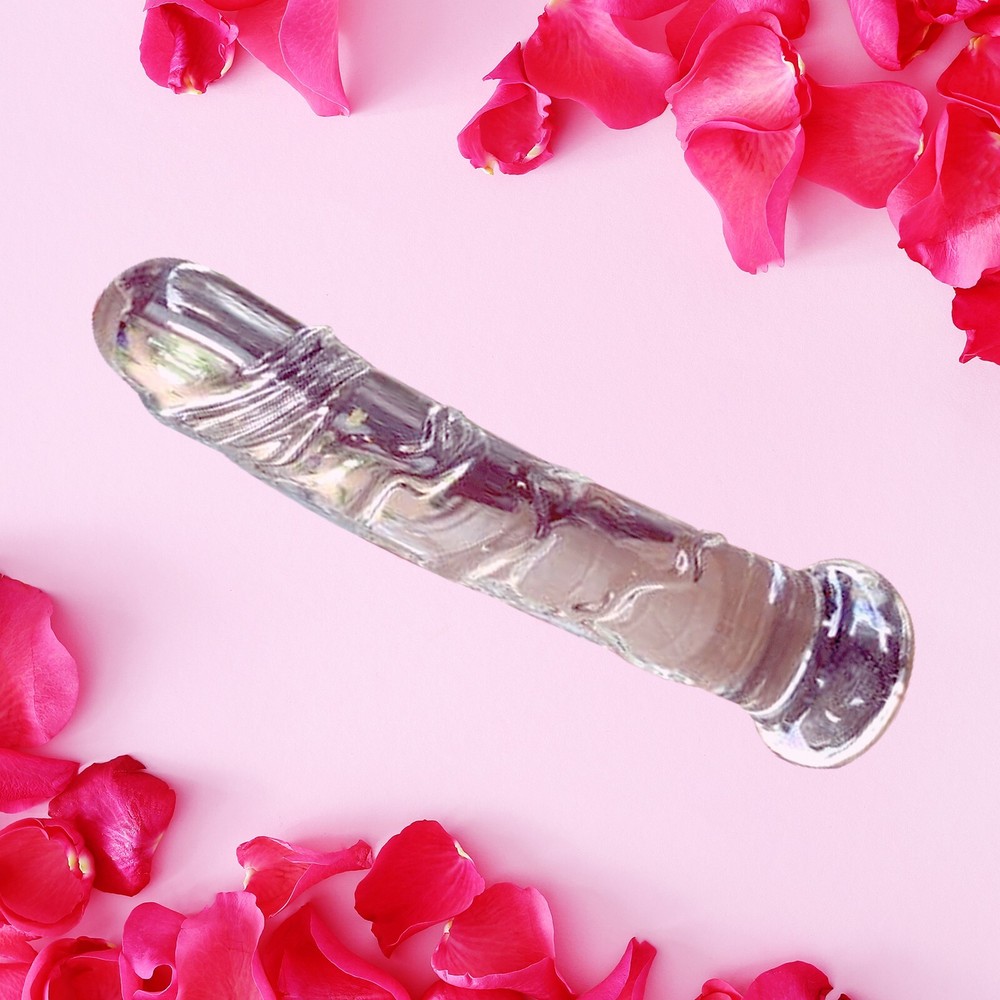 Realistic Glass Dildo, Clear Medium