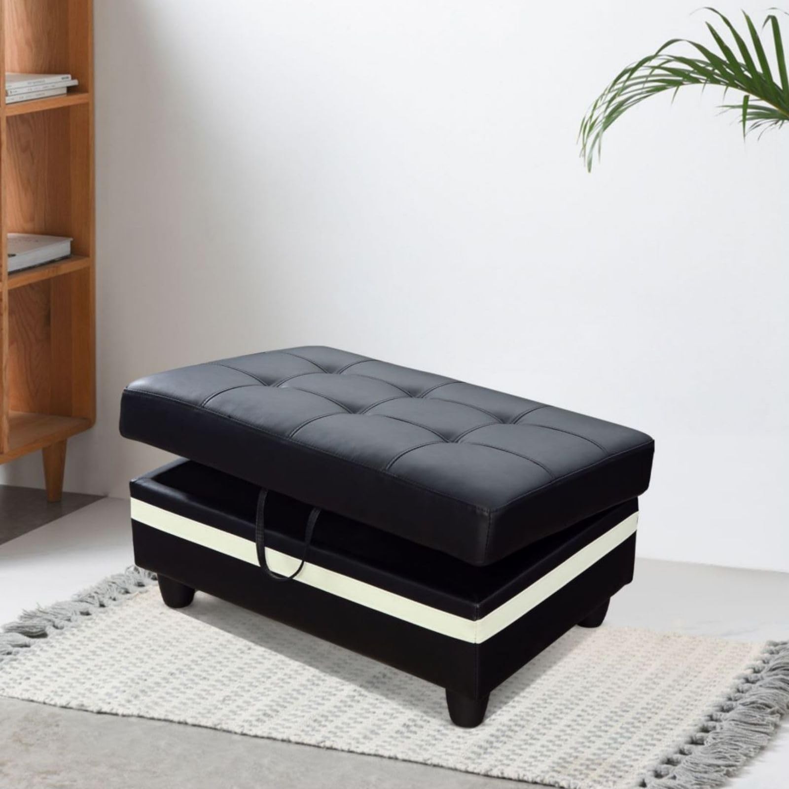 Ottoman Storage Ottoman Bench Semi PU Synthetic Leather Footrest Footstool wi...
