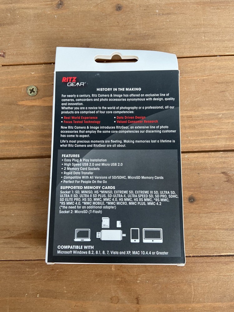 Ritz Gear OTG USB / Micro USB Multi-Function SD / MICRO SD Card Reader NIB