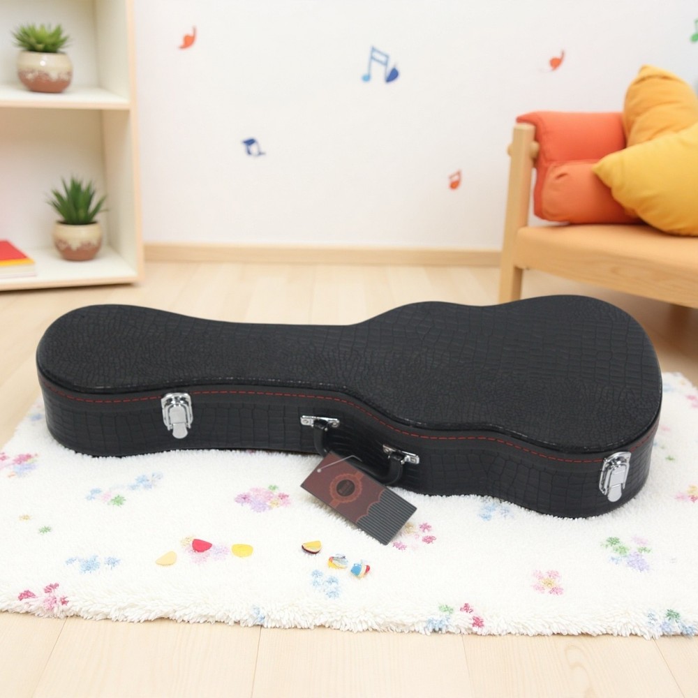 26" Tenor Ukulele Hardshell Case - Padded Contoured Lockable Black Finish