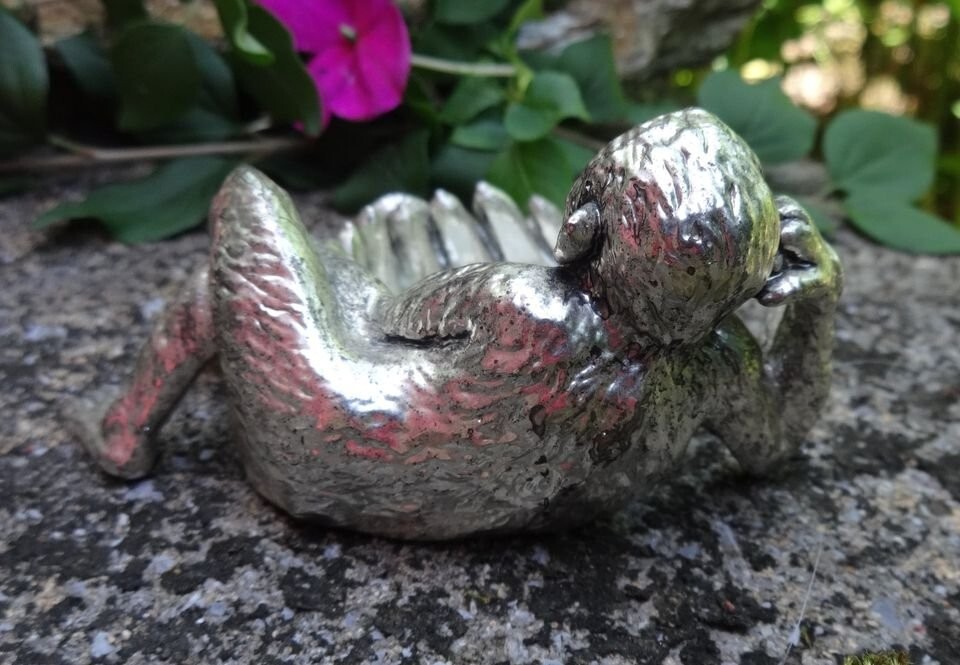 Heavy, Silverplated Reclining Monkey Open Salt Dip, Cellar, Dish!