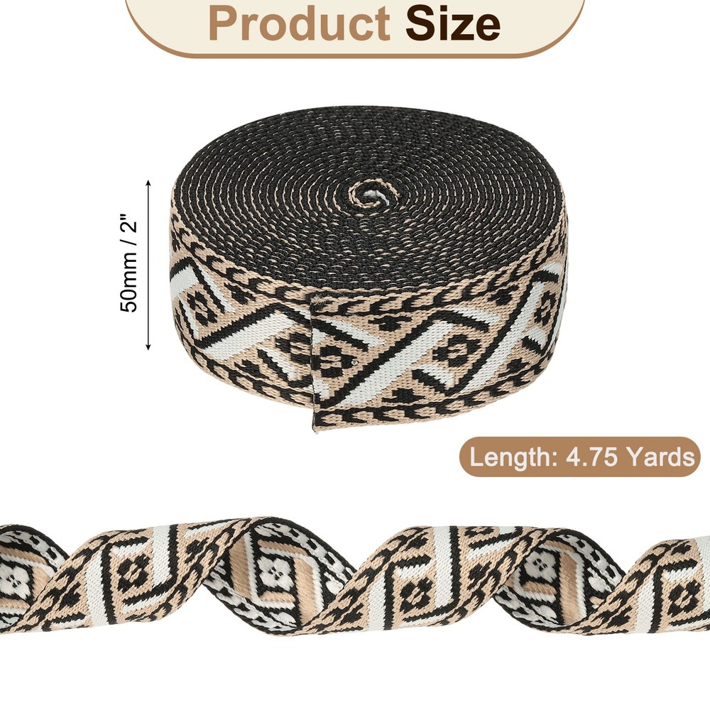 4.75Yards Cotton Webbing Strap 50mm Jacquard Webbing Strap, Black-White