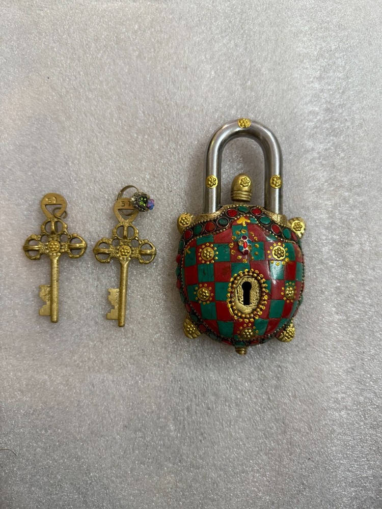 Brass Lock, Tortoise Lock, Turtle Shaped lock and key with Stone work with 2 key