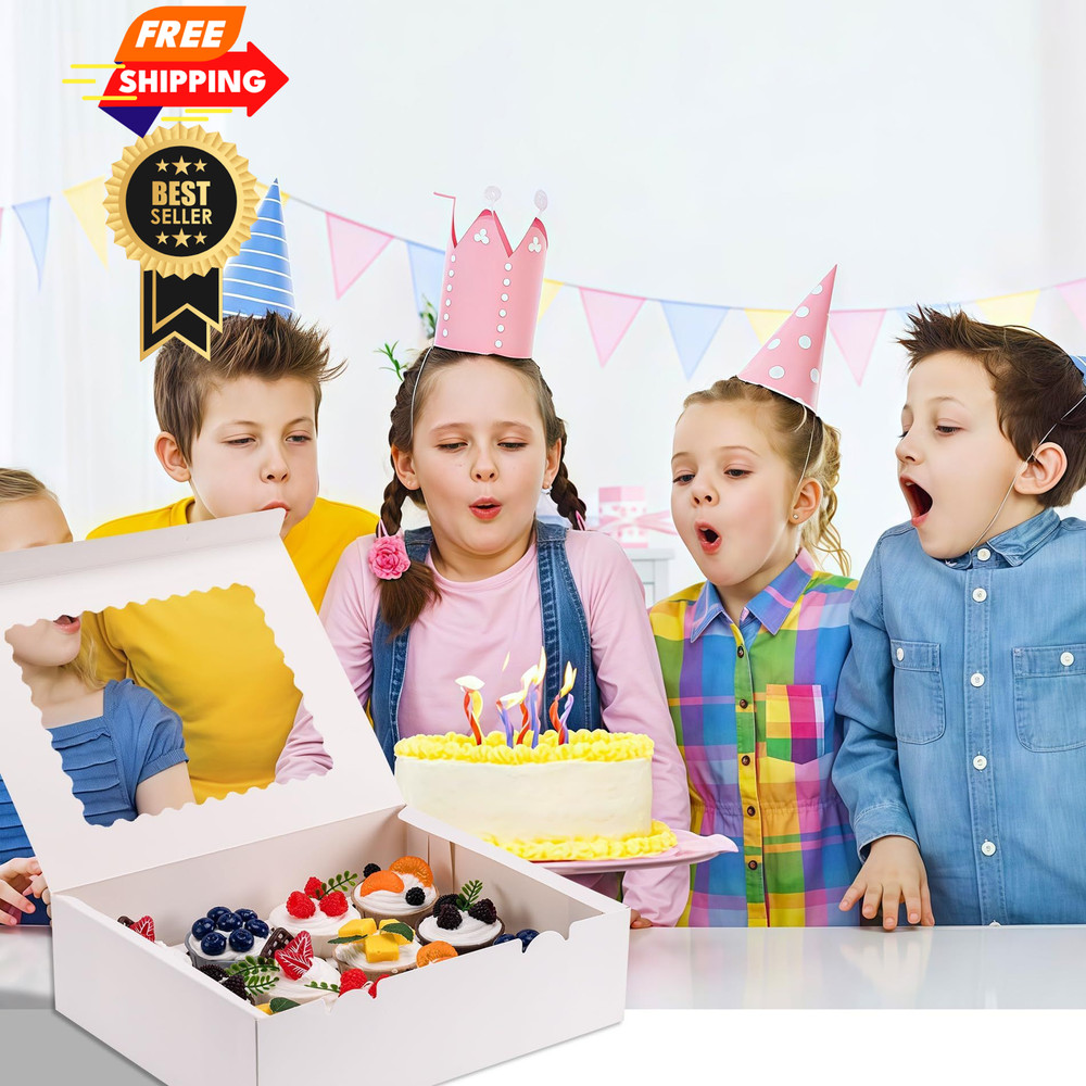 LingengDa 12 Count Cupcake Boxes, 4PCS Container with Window, White