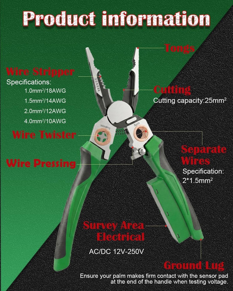 Chicat 8-in-1 Wire Stripper with Voltage Tester,Multi-function Electric Green