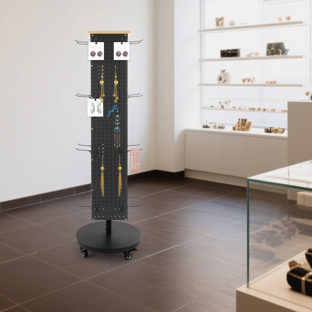 Perforated Panel Display Stand 360° Rotatable Display Rack with 30 Hooks Grocery